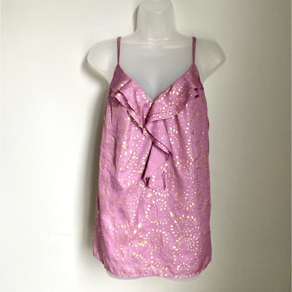 Satin Ruffle Plum Gold Shell Top - Picture 1 of 6